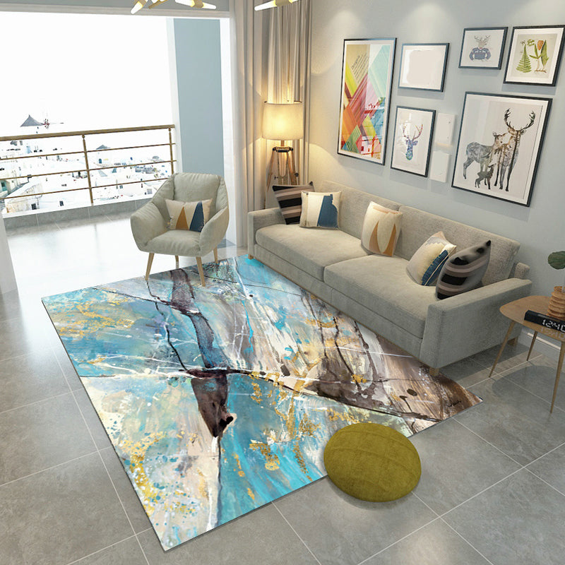 Sikunuo | Steampunk Living Room Rug Multicolor Abstract Print Indoor Rug Polyester Non-slip Pet-friendly Rug