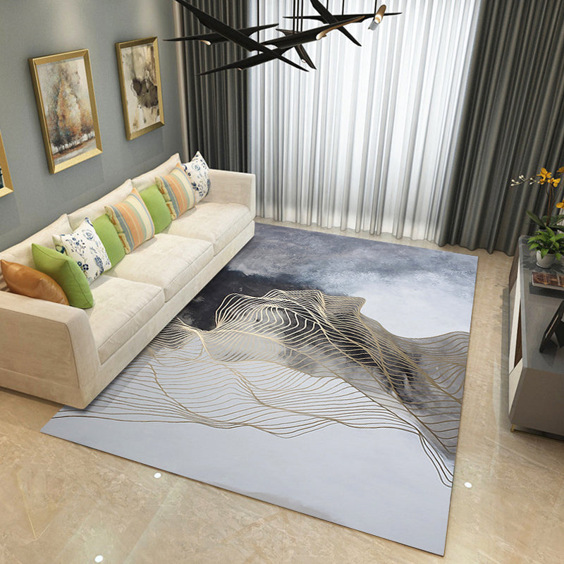 Sikunuo | Steampunk Living Room Rug Multicolor Abstract Print Indoor Rug Polyester Non-slip Pet-friendly Rug