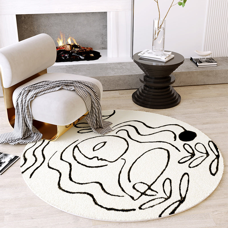 Sikunuo | Creative Decoration Carpet White Hand Printed Indoor Carpet Polypropylene Pet Friendly Easy Care Area Rug