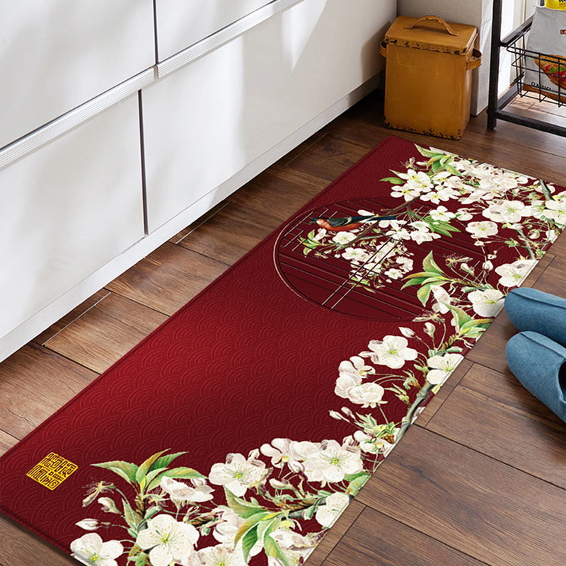 Sikunuo | Relaxing floral printed carpet multi-colored PVC indoor rug with non-slip backing pet-friendly rug for home