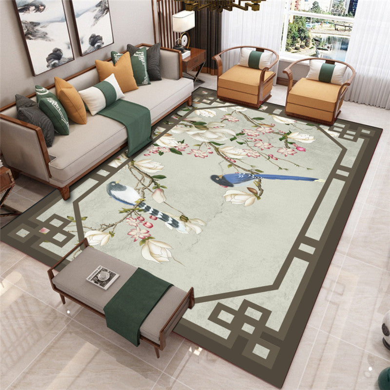 Sikunuo | Modern Living Room Carpet Multicolor Flower Print Indoor Rug Polypropylene Pet-Friendly Washable Rug