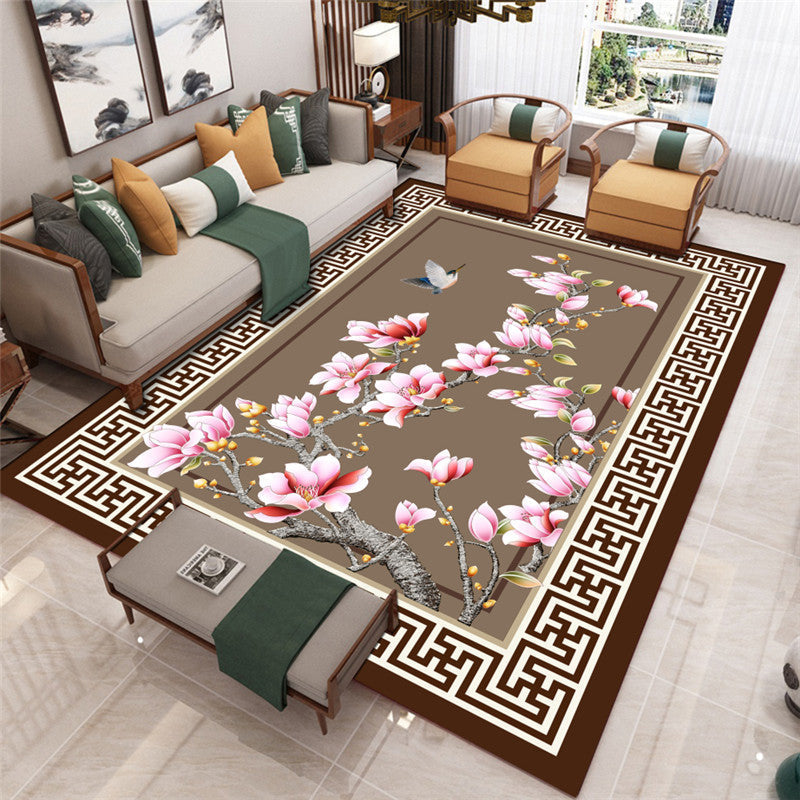 Sikunuo | Modern Living Room Carpet Multicolor Flower Print Indoor Rug Polypropylene Pet-Friendly Washable Rug