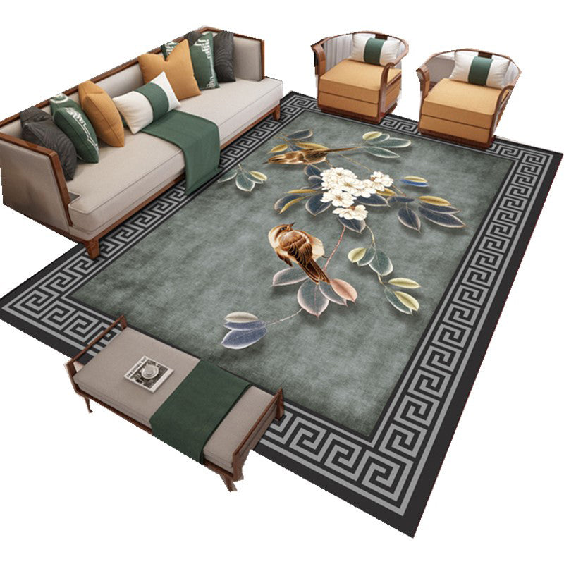 Sikunuo | Modern Living Room Carpet Multicolor Flower Print Indoor Rug Polypropylene Pet-Friendly Washable Rug