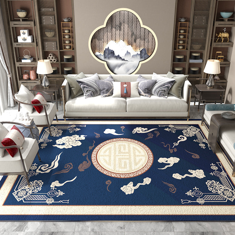 Sikunuo | Asian Living Room Carpet Multicolored Chinese Print Carpet Polyester Non-Slip Underlay Pet-Friendly Indoor Carpet