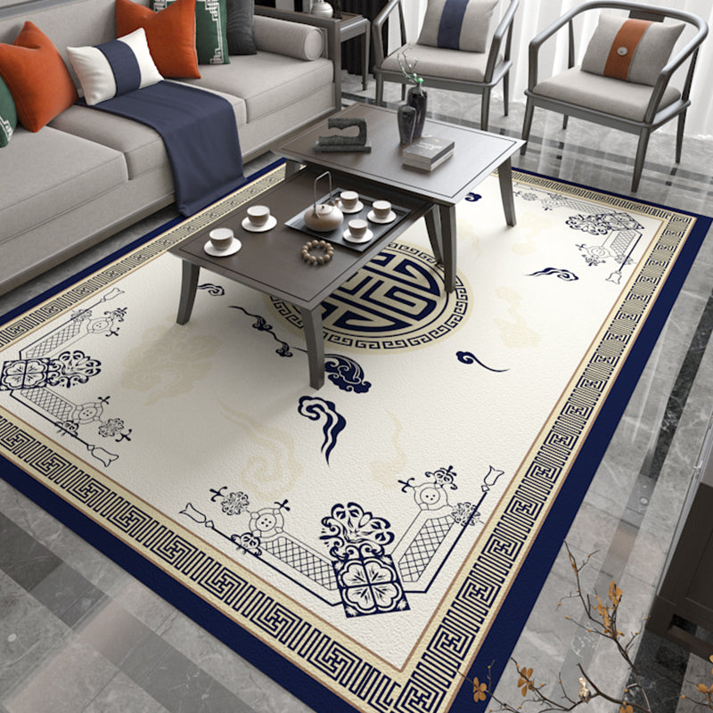 Sikunuo | Asian Living Room Carpet Multicolored Chinese Print Carpet Polyester Non-Slip Underlay Pet-Friendly Indoor Carpet