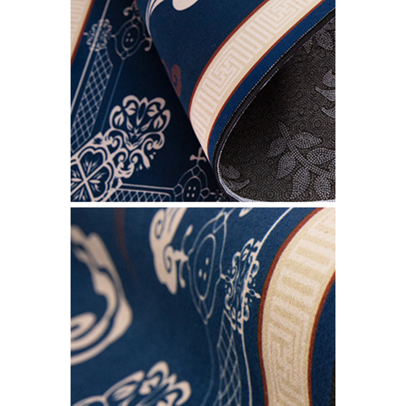 Sikunuo | Asian Living Room Carpet Multicolored Chinese Print Carpet Polyester Non-Slip Underlay Pet-Friendly Indoor Carpet