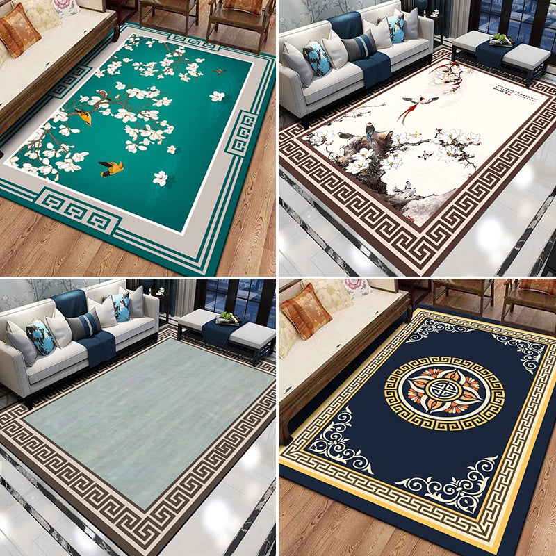 Sikunuo | Formal Living Room Rug Versatile Floral Pattern Rug Polyester Non-Slip Back Machine Washable Rug