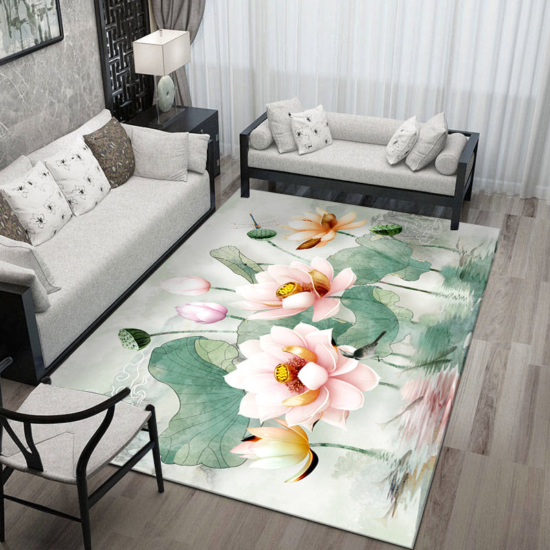 Sikunuo | Formal Living Room Rug Versatile Floral Pattern Rug Polyester Non-Slip Back Machine Washable Rug