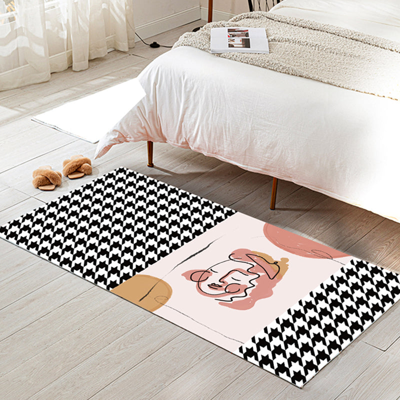 Sikunuo | Western Houndstooth Pattern Rug Multicolor Polyester Area Rug Non-Slip Back Pet Friendly Indoor Rug for Room