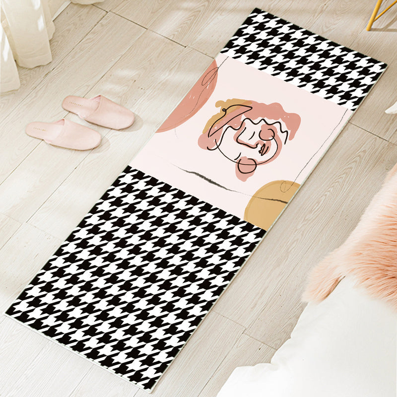 Sikunuo | Western Houndstooth Pattern Rug Multicolor Polyester Area Rug Non-Slip Back Pet Friendly Indoor Rug for Room