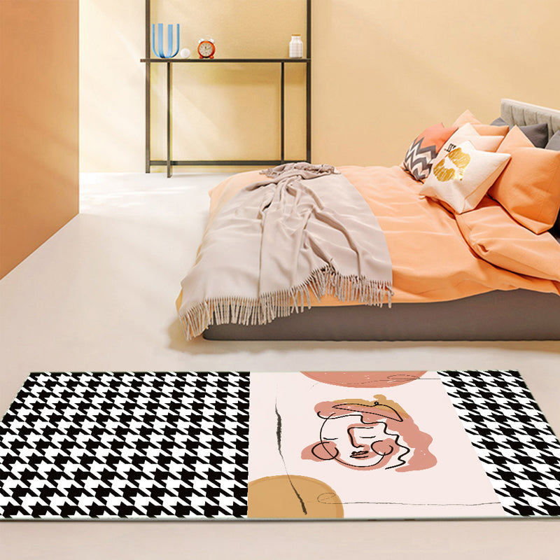 Sikunuo | Western Houndstooth Pattern Rug Multicolor Polyester Area Rug Non-Slip Back Pet Friendly Indoor Rug for Room