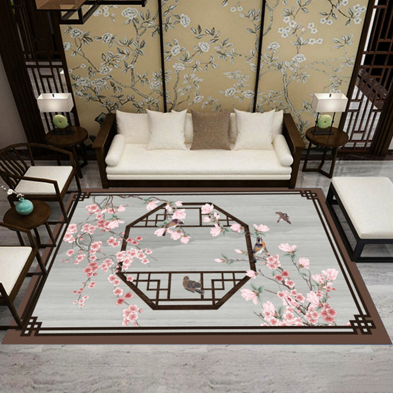 Sikunuo | Asia Living Room Rug Multicolored Floral Pattern Area Rug Synthetic Easy Care Pet Friendly Indoor Rug