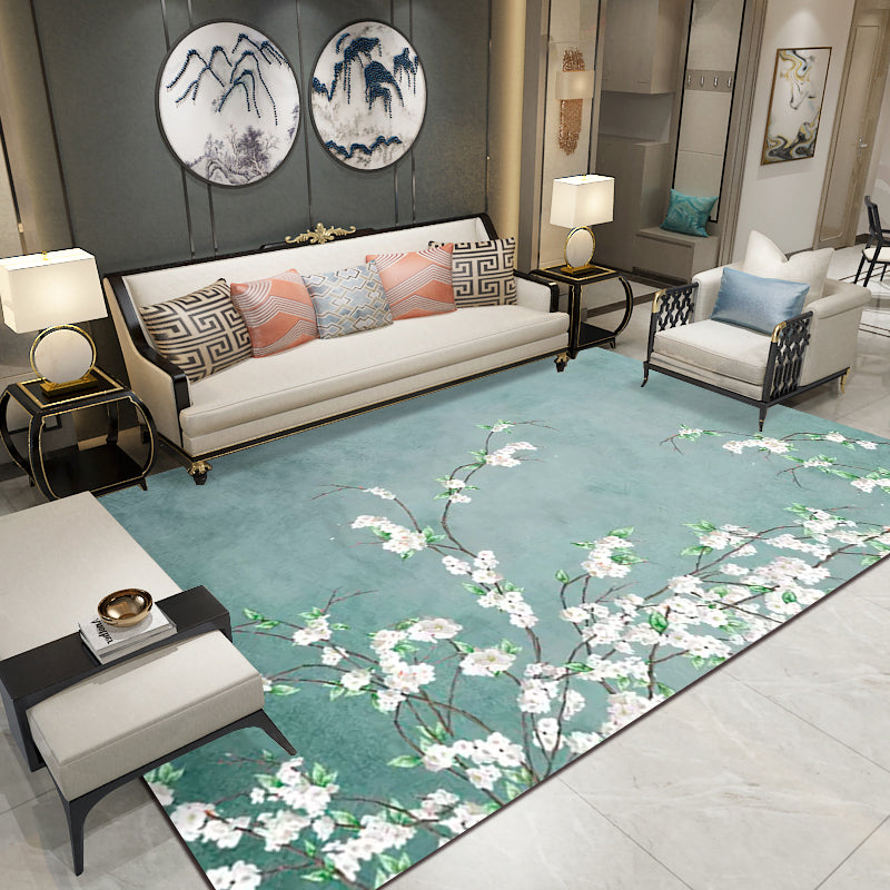 Sikunuo | Relaxing Living Room Carpet Multicolored Floral Pattern Carpet Synthetic Non-Slip Pet-Friendly Easy-Care Carpet