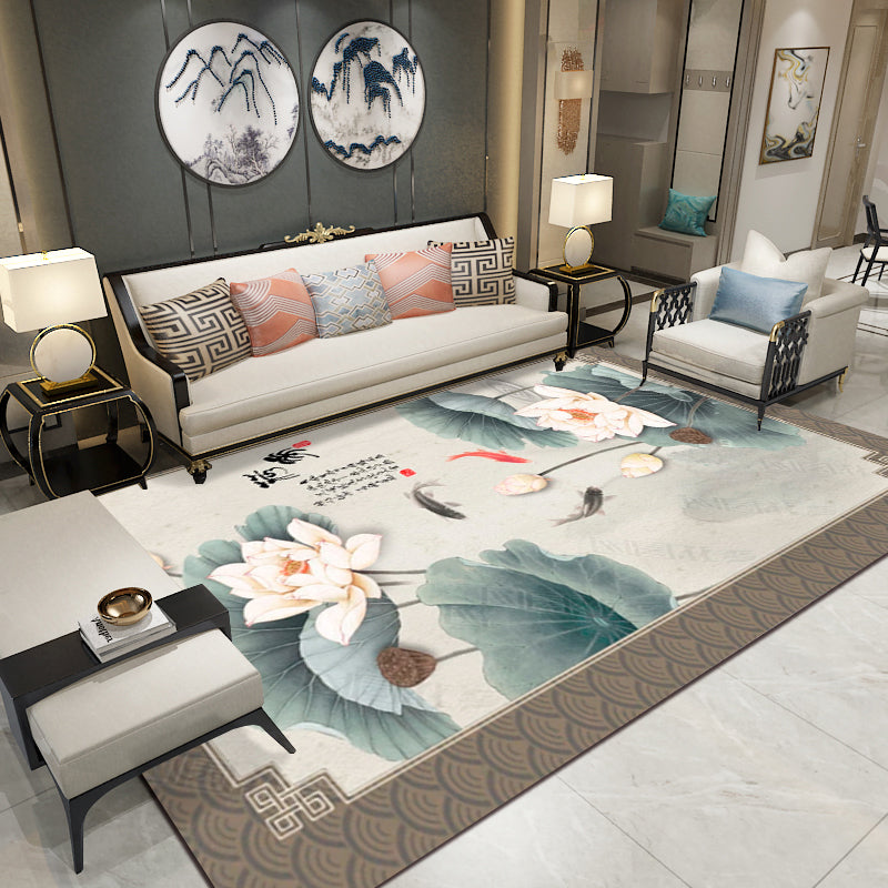 Sikunuo | Relaxing Living Room Carpet Multicolored Floral Pattern Carpet Synthetic Non-Slip Pet-Friendly Easy-Care Carpet