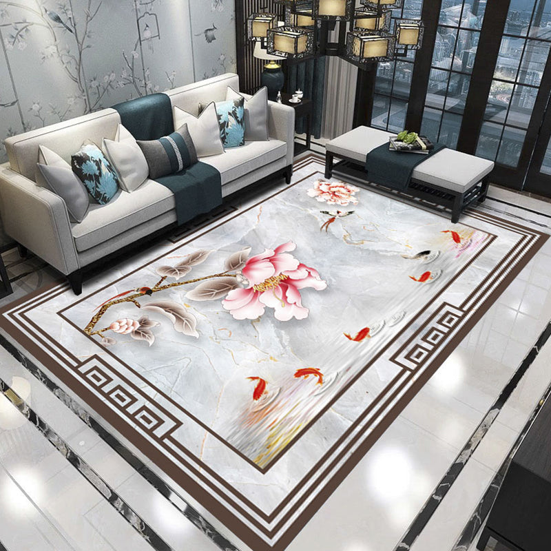 Sikunuo | Relaxing Living Room Carpet Multicolored Floral Pattern Carpet Synthetic Non-Slip Pet-Friendly Easy-Care Carpet