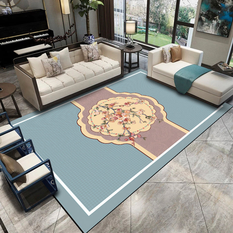 Sikunuo | Relaxing Living Room Carpet Multicolored Floral Pattern Carpet Synthetic Non-Slip Pet-Friendly Easy-Care Carpet