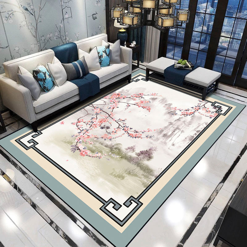 Sikunuo | Relaxing Living Room Carpet Multicolored Floral Pattern Carpet Synthetic Non-Slip Pet-Friendly Easy-Care Carpet