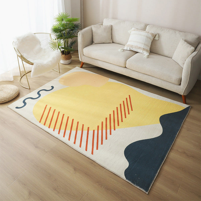Sikunuo | Relaxing Living Room Carpet Multicolor Color Block Indoor Carpet Polypropylene Non-Slip Backing Easy Care Carpet