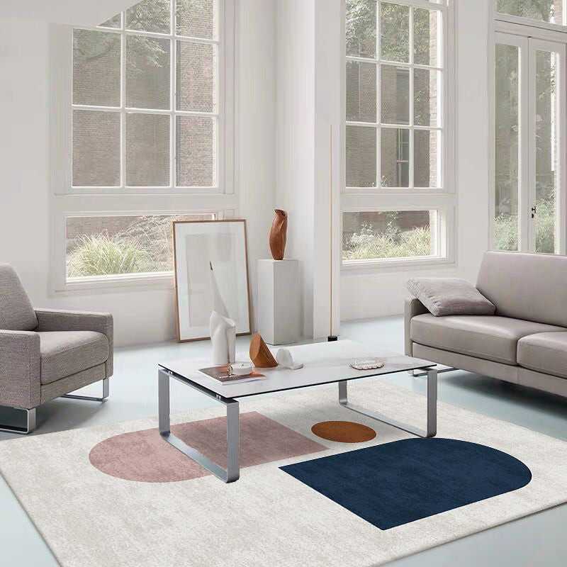 Sikunuo | Relaxing Color Box Rug Multicolored Synthetic Indoor Rug Non-Slip Back Pet-Friendly Area Rug for Living Room