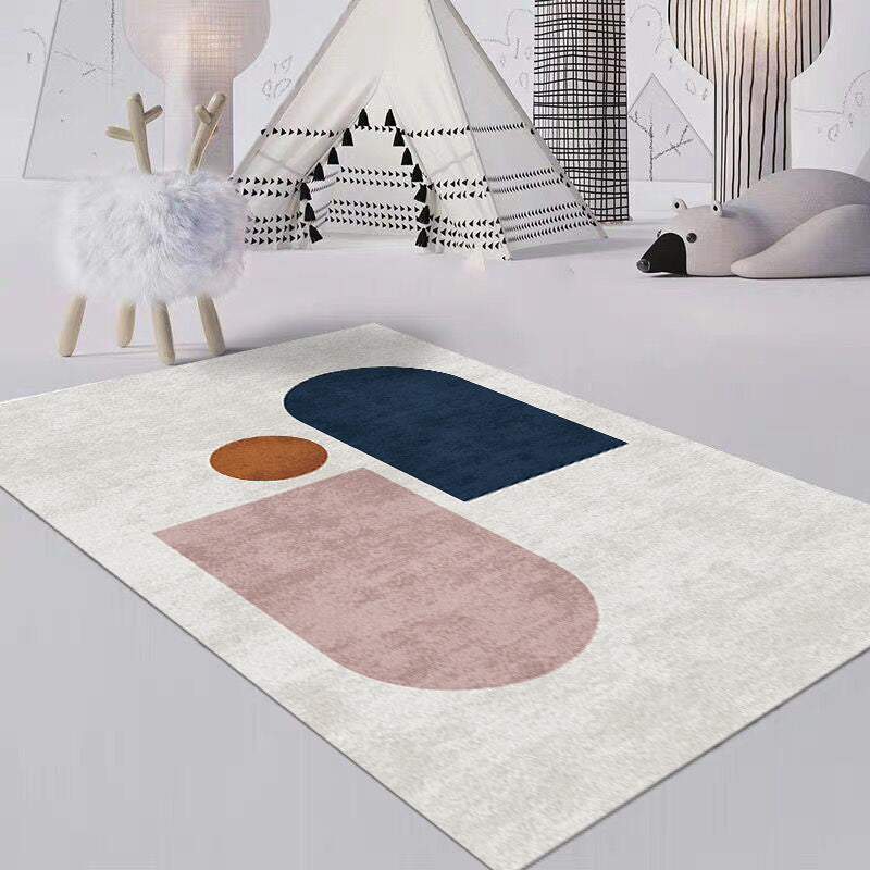 Sikunuo | Relaxing Color Box Rug Multicolored Synthetic Indoor Rug Non-Slip Back Pet-Friendly Area Rug for Living Room
