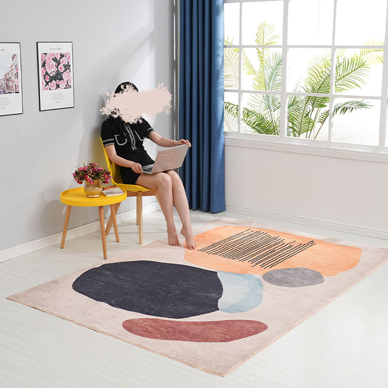 Sikunuo | Scandinavian Color Block Rug Multicolored Polypropylene Indoor Rug Non-Slip Back Pet-Friendly Rug for Living Room