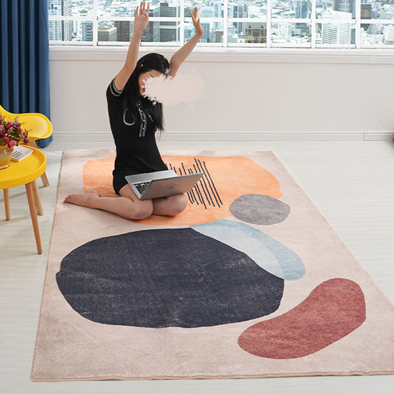 Sikunuo | Scandinavian Color Block Rug Multicolored Polypropylene Indoor Rug Non-Slip Back Pet-Friendly Rug for Living Room