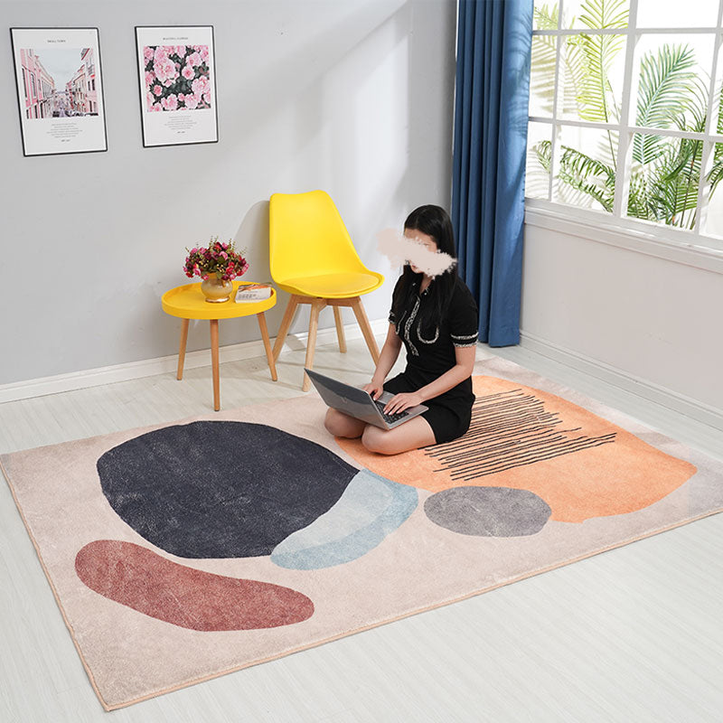 Sikunuo | Scandinavian Color Block Rug Multicolored Polypropylene Indoor Rug Non-Slip Back Pet-Friendly Rug for Living Room