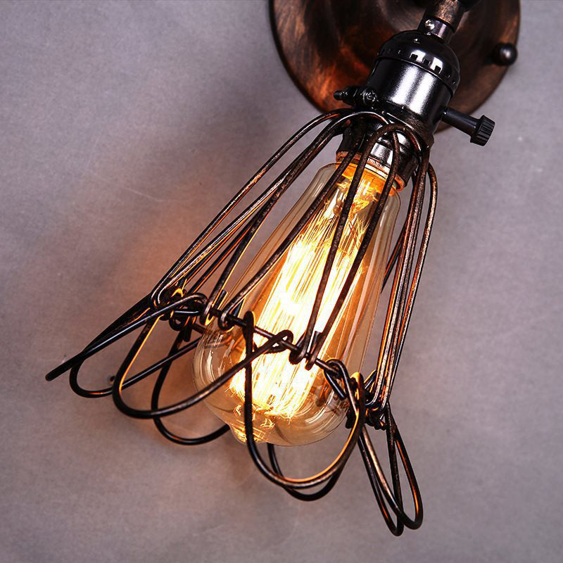Sikunuo | Rotatable Bronze 1-Light Wall Lamp Industrial Iron Cage Style Flower Wall Mount Light for Bar