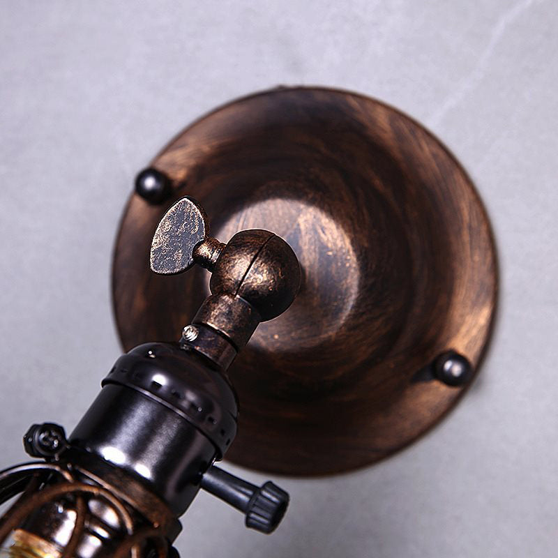 Sikunuo | Rotatable Bronze 1-Light Wall Lamp Industrial Iron Cage Style Flower Wall Mount Light for Bar
