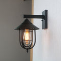 Sikunuo | Half-Capsule Cage Gang Wall Lamp Rustic Metal Single Black Wall Lamp with Conical Top