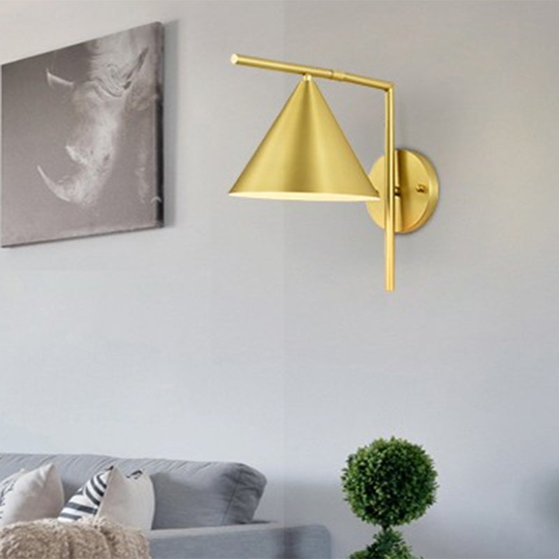 Sikunuo | Cone Metal Wall Lighting Contemporary 1 Light Black/White/Gold Wall Lamp Over Table, 8" B