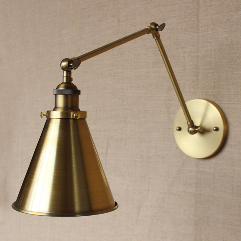 Sikunuo | Cone-shaped Shade Iron Wall Mount Light Antique 1 Bulb Bedroom Wall Lighting Fixture