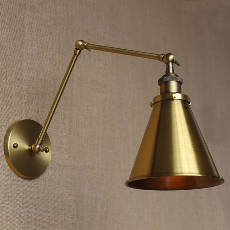 Sikunuo | Cone-shaped Shade Iron Wall Mount Light Antique 1 Bulb Bedroom Wall Lighting Fixture