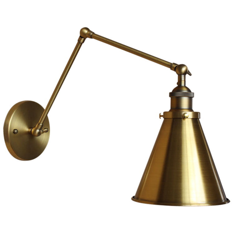 Sikunuo | Cone-shaped Shade Iron Wall Mount Light Antique 1 Bulb Bedroom Wall Lighting Fixture