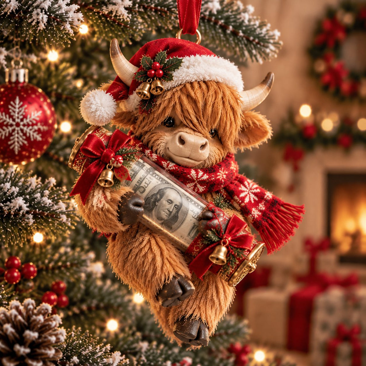 Highland Cow Christmas Cash Holder Ornament