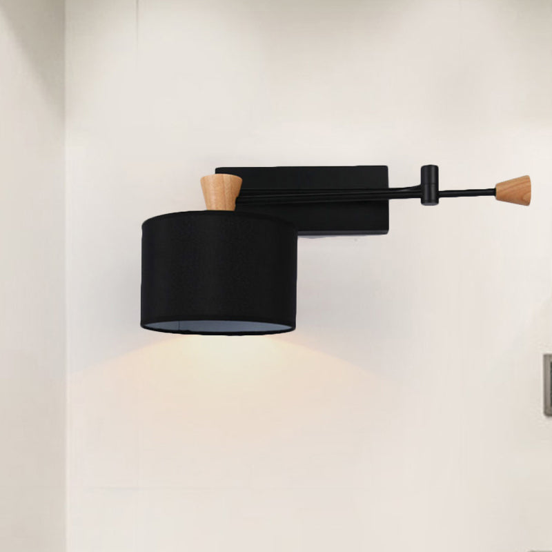 Sikunuo | Drum Wall Lamp Sconce Modernism Fabric 1 Light Sconce Light in Black/White for Living Room