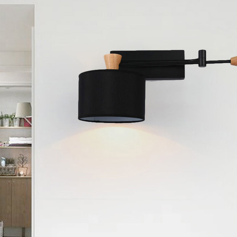 Sikunuo | Drum Wall Lamp Sconce Modernism Fabric 1 Light Sconce Light in Black/White for Living Room
