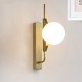 Sikunuo | LED Bedroom Wall Light with Spherical Smoky/White/Amber Glass Shade Modern Brass Wall Mount Light