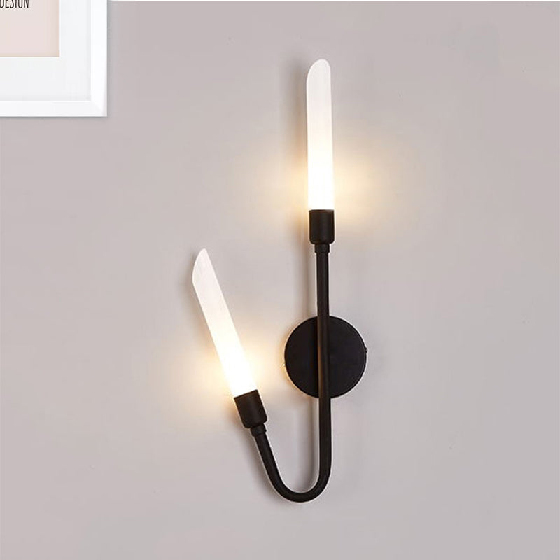 Sikunuo | Black/Gold Finish Pipe Wall Lamp 2 Head Post Modern Matte Glass Wall Lamp for Living Room