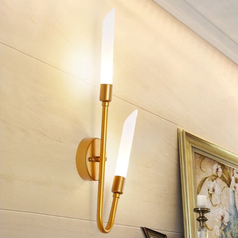 Sikunuo | Black/Gold Finish Pipe Wall Lamp 2 Head Post Modern Matte Glass Wall Lamp for Living Room