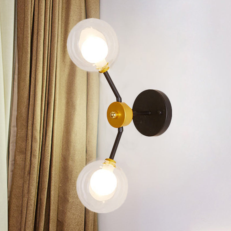 Sikunuo | 2 Light Bedroom Wall Light with Global Clear Glass Shade Modern Black LED Wall Mounted Light