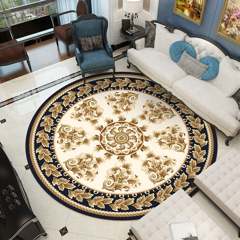 Sikunuo | Shabby Chic Living Room Rug Multicolored Flower Printed Indoor Carpet Non-Slip Pet-Friendly Area Rug