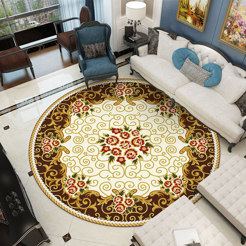Sikunuo | Shabby Chic Living Room Rug Multicolored Flower Printed Indoor Carpet Non-Slip Pet-Friendly Area Rug