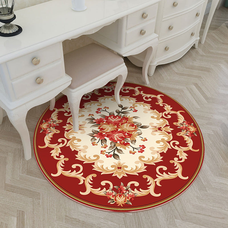 Sikunuo | Shabby Chic Living Room Rug Multicolored Flower Printed Indoor Carpet Non-Slip Pet-Friendly Area Rug