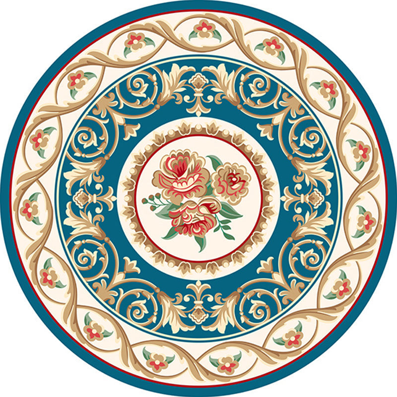Sikunuo | Shabby Chic Living Room Rug Multicolored Flower Printed Indoor Carpet Non-Slip Pet-Friendly Area Rug