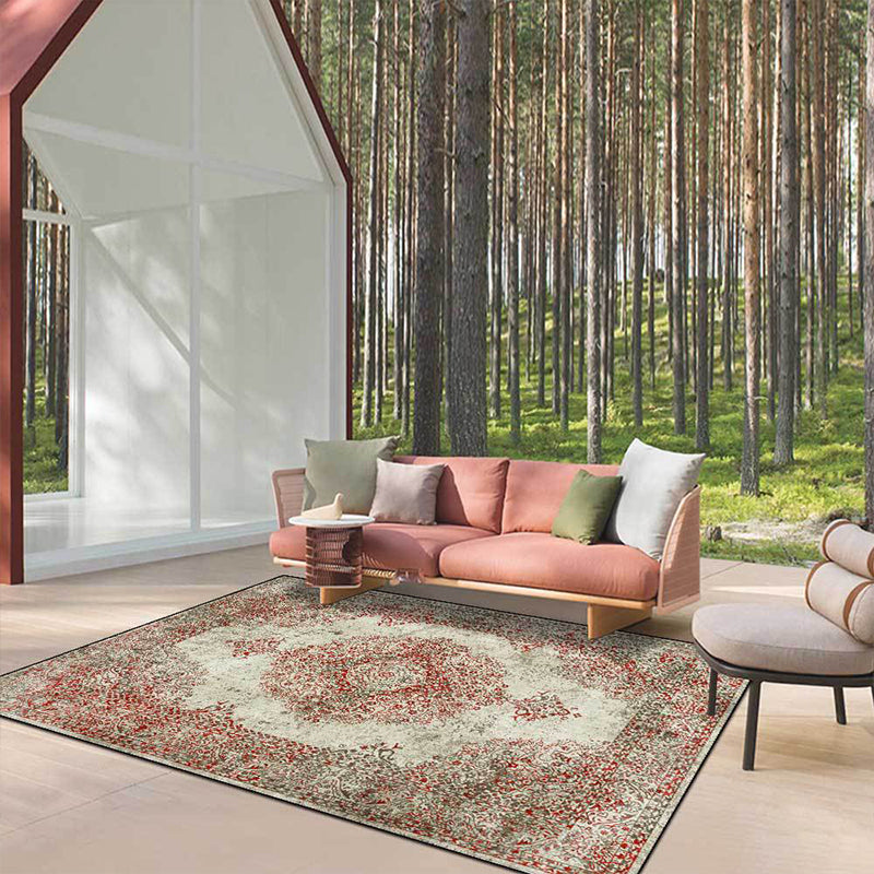 Sikunuo | Shabby Chic Geometric Printed Rug Multicolored Polyester Area Rug With Non-Slip Backing Pet-Friendly Indoor Rug for The Living Room