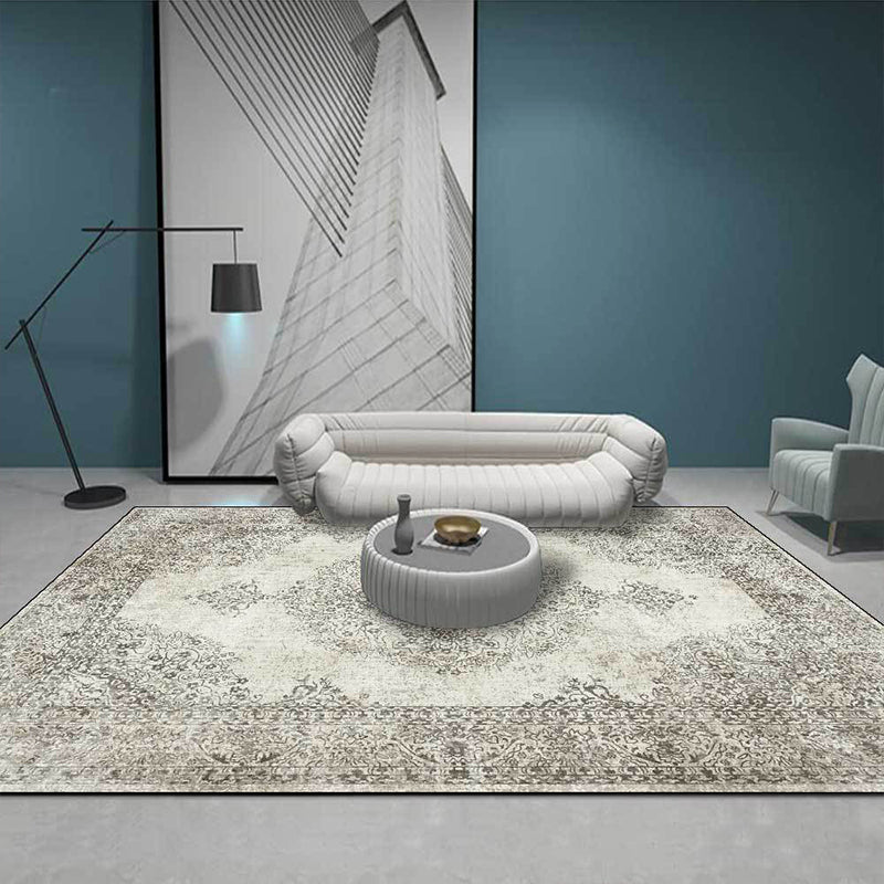 Sikunuo | Shabby Chic Geometric Printed Rug Multicolored Polyester Area Rug With Non-Slip Backing Pet-Friendly Indoor Rug for The Living Room