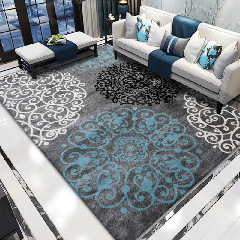 Sikunuo | Retro living room rug multicolored floral pattern indoor rug polyester non-slip fringed edge rug