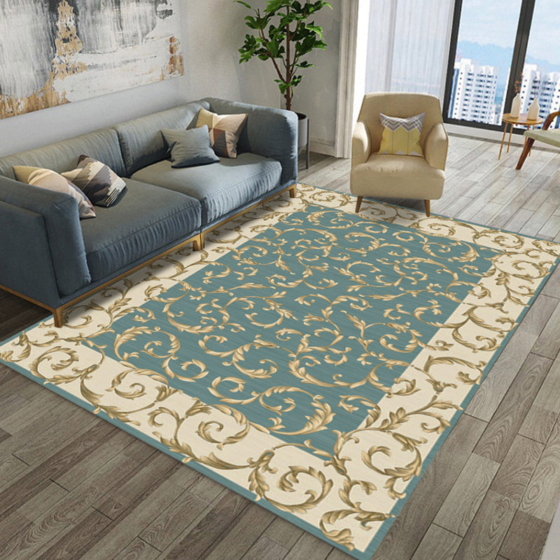 Sikunuo | Shabby Chic Living Room Rug Multicolor Floral Pattern Indoor Rug Cotton Blend Non-Slip Back Pet-Friendly Area Rug