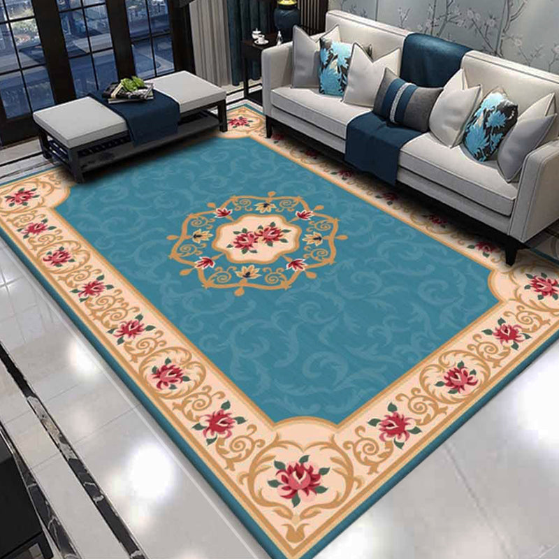 Sikunuo | Shabby Chic Living Room Rug Multicolor Floral Pattern Indoor Rug Cotton Blend Non-Slip Back Pet-Friendly Area Rug